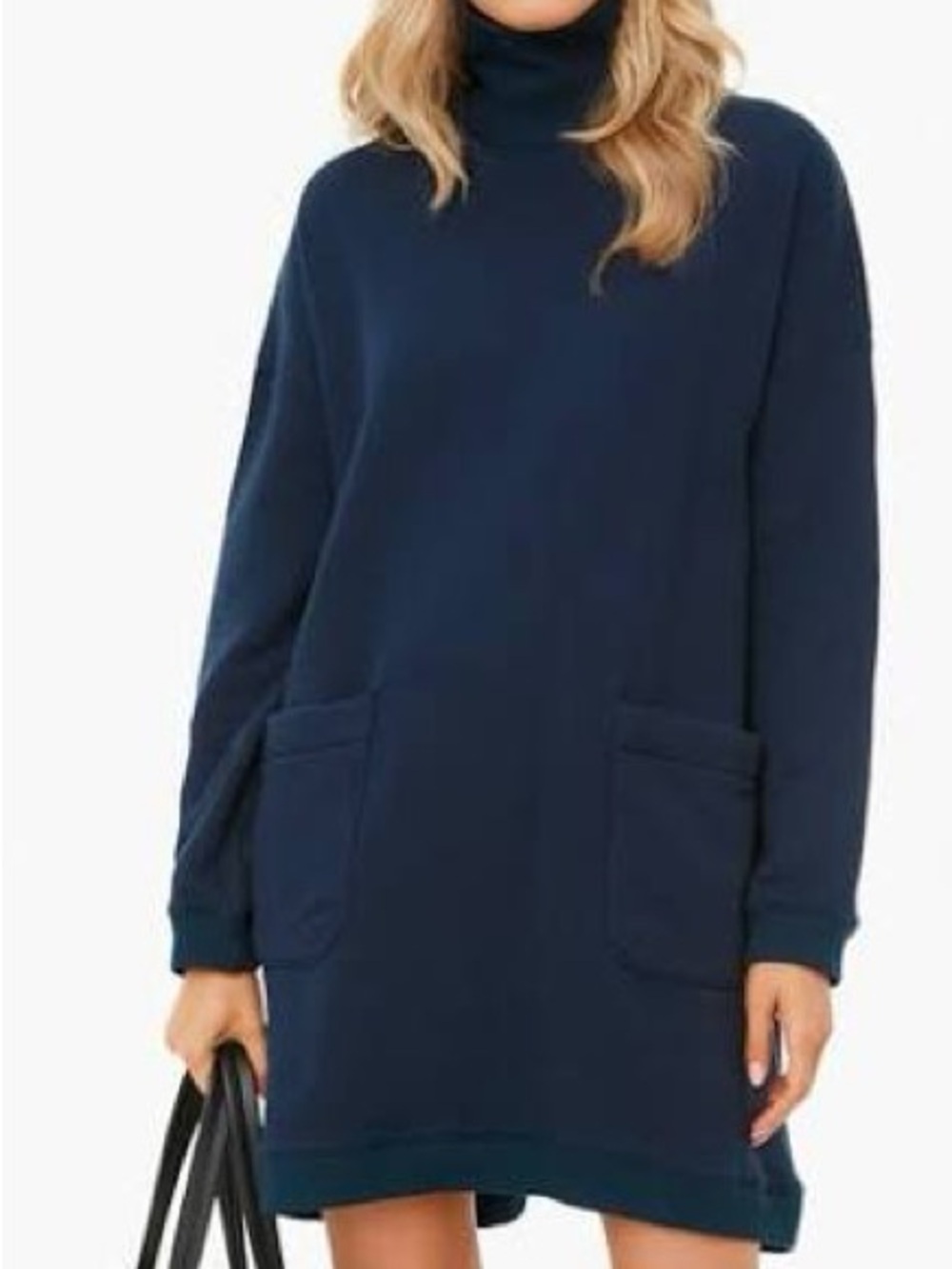 Women's Navy Turtleneck Pompander Place Sweatshirt Dress